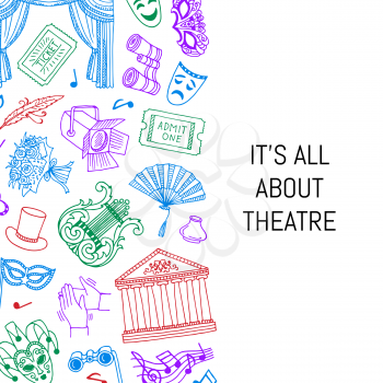 Banner and poster vector doodle theatre elements background illustration with place for text