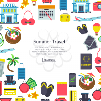 Banner and poster vector flat travel elements background illustration with place for text in center