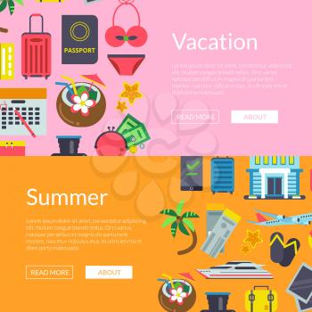 Vector flat travel elements horizontal web banners or poster illustration