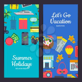 Vector flat travel elements vertical web banners illustration isolated on background