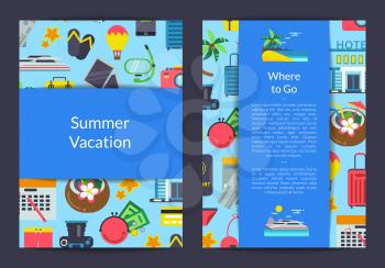 Vector flat travel elements card, flyer or brochure template for travel agency or equipment shop illustration