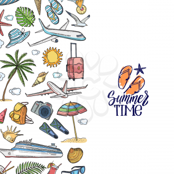 Vector banner and poster hand drawn summer travel elements background with place for text illustration