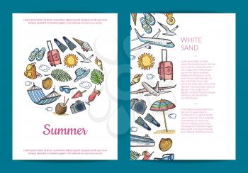 Vector hand drawn summer travel elements card, flyer or brochure template banner and poster illustration