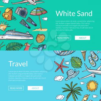 Vector hand drawn summer travel elements horizontal web banners illustration