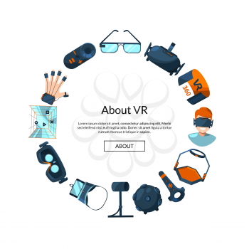 Vector flat style virtual reality elements in circle form with place for text in center illustration
