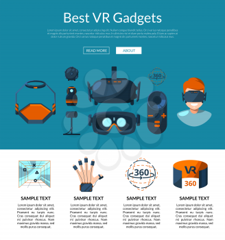 Vector website landing page template for shop or store with flat style virtual reality elements illustration