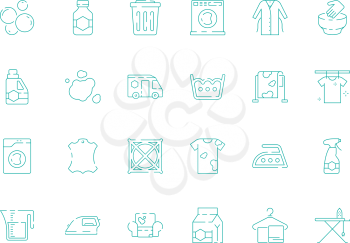 Laundry icon. Dry cleaning washing machine in laundromat steam garments vector symbols collection. Washing equipment, cleaning machine for clothes illustration