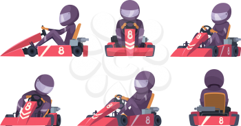 Karting car. Street speed racers competition sport automobile go kart vector background cartoon. Illustration of speed car, race drive, sport kart racer