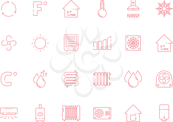 Cooling heating symbols. Cool sun conditioning systems dry air and water vector icon set. Conditioner system icons for conditioning cooling and thermometer illustration
