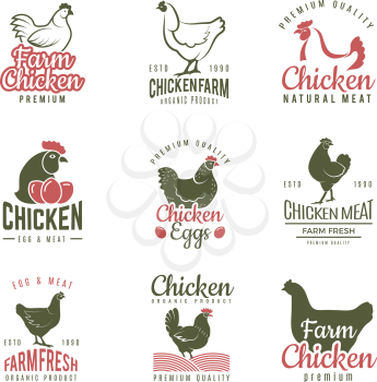 Pollo labels. Fast food chicken logotypes badges farm meat of bird vector template. Illustration of bird farm, chicken label food
