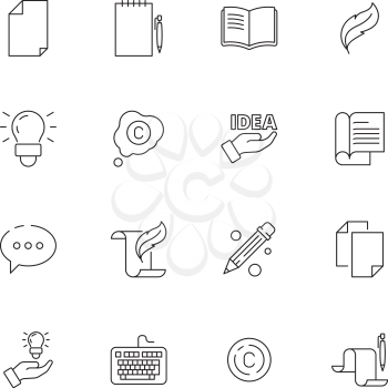 Copywriting icon. Writing creative articles book pen symbols blogging writers vector thin line pictures. Copywriting writer blog and idea illustration