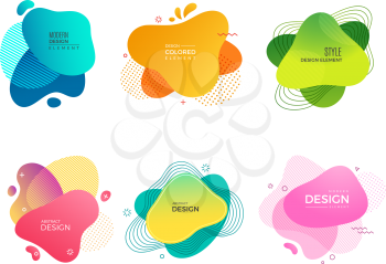 Abstract paint forms. Decorative colored memphis shapes different elements for logo design projects vector. Illustration of color dynamic fluid, graphic flow shape