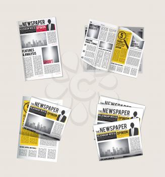 Newspapers icons. Journalist collection of reading daily news with headlines tabloid vector symbols of newspaper. Pile and stack news with headline illustration