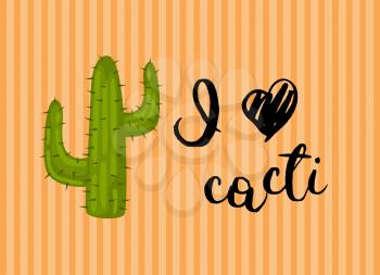 Vector horizontal illustration with wild desert cactus and lettering on stripy background