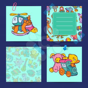 Vector cards for notes set with children colored toys illustration
