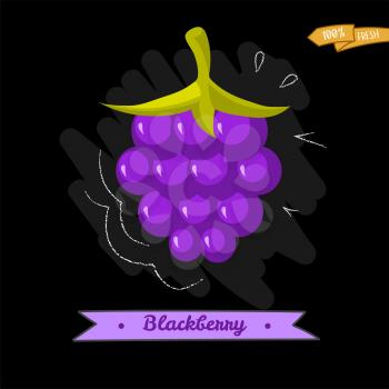 Blackberry cartoon icon with inscription. Colorful vector illustration of eco food