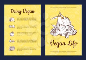 Vector handdrawn fruits and vegetables card, brochure, flyer template banner illustration