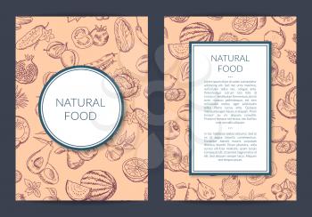 Vector doodle handdrawn fruits and vegetables vegan, healthy food card, brochure, flyer template. Illustration of banner vegan food