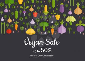 Vector handdrawn fruits and vegetables horizontal sale background. Vegan banner vegetable sale illustration
