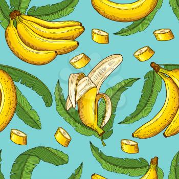 Seamless pattern of bananas. Vector illustrations of tropical food banana background seamless