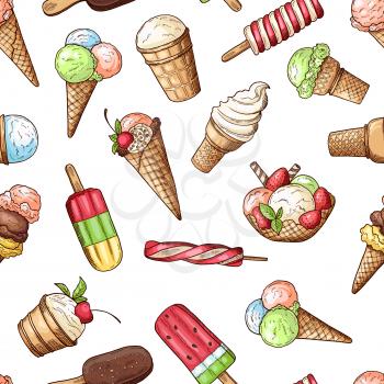 Seamless pattern with chocolate ice cream and sweet food dessert, chocolate and vanilla ice cream. Vector illustration