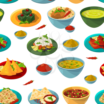 Indian national foods. Vector seamless pattern indian food background illustration
