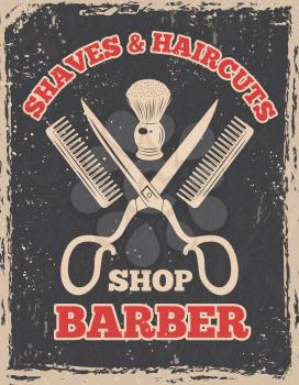 Shopping logo in retro style. Barbershop poster salon, barber shop vintage, vector illustration