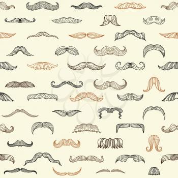 Seamless set with mustache of men. Mustache fashion drawing hipster, pattern seamless gentleman style. Vector illustration