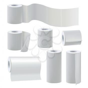Different rolls of blank toilet papers. Vector illustration set paper roll for bathroom and kitchen towel