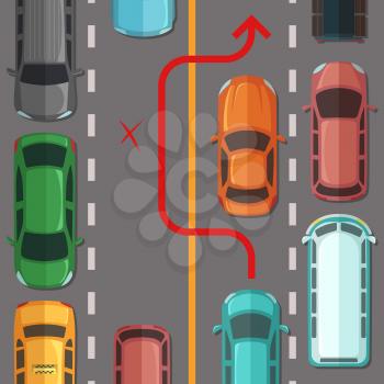 Vector breaking road rule top view cars on the road illustration