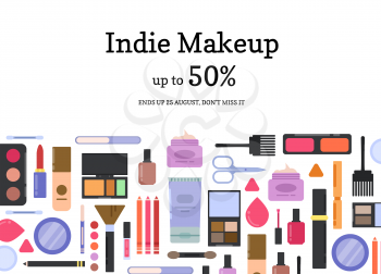Vector flat style different makeup and skincare sale background illustration