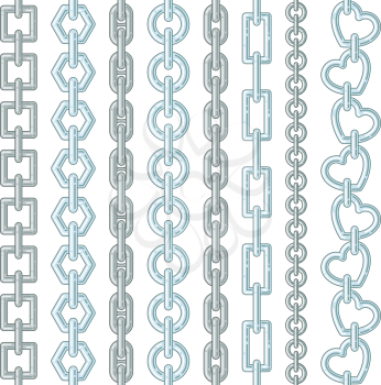 Metal and silver chains isolate on white. Vector chain steel, strong metallic shiny illustration