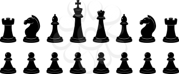 Silhouette of chess. Vector monochrome illustrations isolate. Chessman and chess figure classical profile