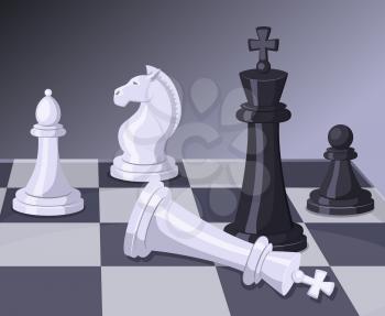 Final of chess game. Checkmate on chess board. Business concept chess game vector, checkmate on championship illustration