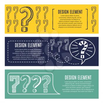Horizontal banners with concept pictures of question marks and places for your text. Question banner info. Vector illustration