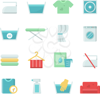 Laundry symbols. Vector icons set for laundry and washing. Illustration of clothing wash and dry, temperature washing