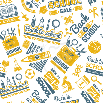 Science symbols pattern. Seamless background with pictures of school. School pattern seamless, education learning, vector illustration