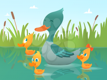 Background cartoon duck. Illustrations of funny ducks. Vector duck smile and ducky animal, duckling bird
