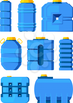 Water barrels. Different water tanks isolated. Tank with liquid water, container barrel illustration vector