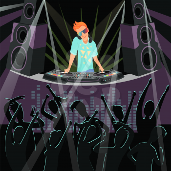 DJ party background. Background illustrations of disco party at night club. Night event, dj show club party vector