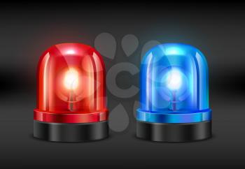 Police siren. Vector realistic pictures of fire or police siren. Illustration of flasher alarm light, police or fire emergency