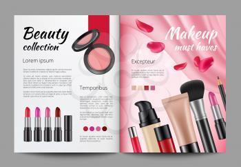 Advertising cosmetics in magazine. Design template of women magazine. Magazine template with product beauty. Vector illustration