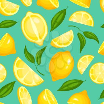 Lemon pattern. Lemonade exotic yellow juicy fruit with leaves illustration or wallpaper vector seamless background. Lemon citrus fresh, fruit juicy pattern