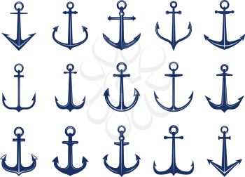 Marine anchor icons. Designs of navy symbols anchors ship or boat. Vector marine retro logotypes template. Anchor marine collection illustration