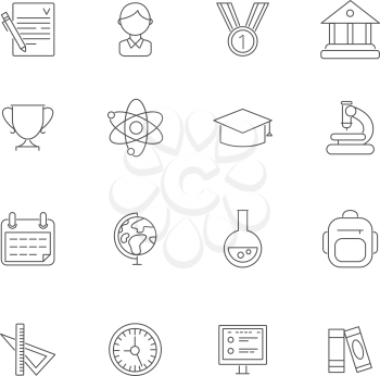 Science symbols. Vector monoline pictures of school. Study knowledge, university learning illustration