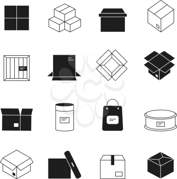 Box icons. Cardboard packages envelopes mail stack vector symbols isolated. Illustration of cardboard box, stack packaging