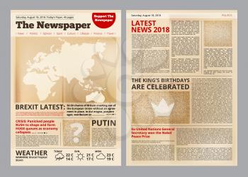 Old newspaper. Vintage antique paper of magazine pages with editing text and images template vector layout. Newspaper antique with text page illustration