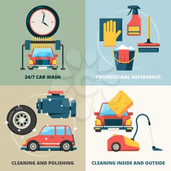 Car dry cleaning. Water wash service foam sponge auto spray vector concept pictures. Illustration of auto and car, wash and sponge