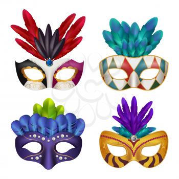Carnival masks. Masquerade party celebration masked female vector realistic 3d picture. Face elegance decoration mas for masquerade illustration