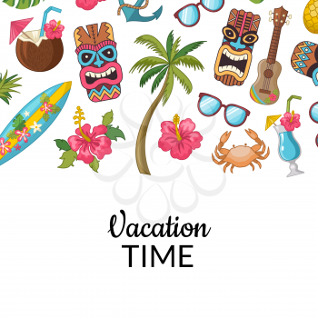 Vector cartoon summer travel elements background illustration. Banner vacation travel